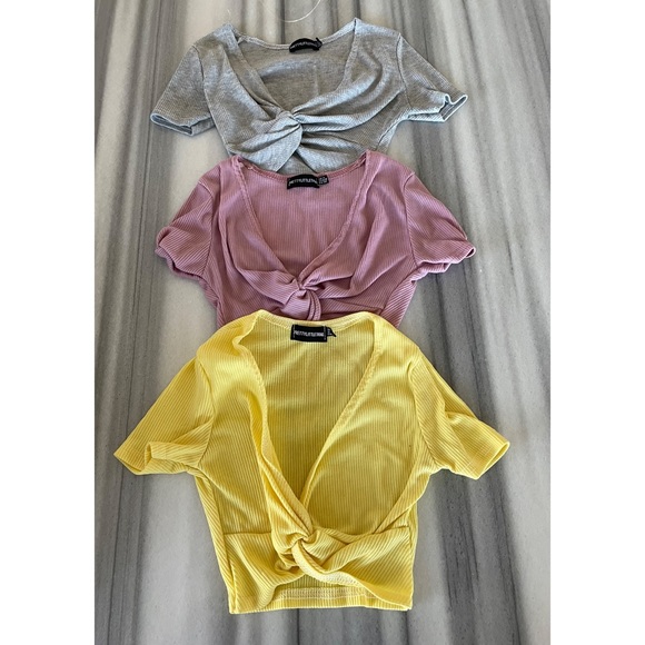 Bundle of 3 Rib Knot Front Short Sleeve Crop Tops US0 NEW - Picture 7 of 7